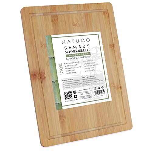 NATUMO ® Snijplank bamboe met sapgoot, 40 x 30 cm grote houten plank als keukenplank en serveerplank, massief hout, XXL