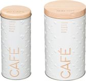 5Five Koffie voorraadbussen/bewaarblikken set van 2x - metaal - wit