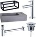 Fortifura Ensemble de lavabo - 40x20x23.5cm - 1 trou de robinet - Cadre noir - Robinet de lavabo chrome - Béton