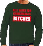 Bellatio Decorations Shoppartners Bv Foute kersttrui / sweater All I Want For Christmas Is Bitches groen voor heren - XL