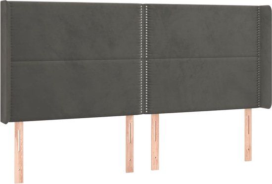 vidaXL Hoofdbord met randen 163x16x118/128 cm fluweel donkergrijs