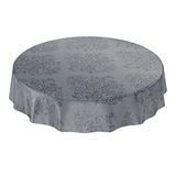 Anro wasbaar tafelzeil tafelkleed, barok-patroon met arabesken, antraciet, rond, 140 cm