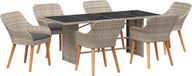 vidaXL Tuin Eettafel Set 7-delig Lichtgrijs Polyrattan