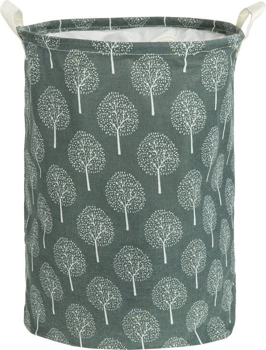 QUVIO Opvouwbare Wasmand - 43L - Grijs/Wit - Boom Patroon