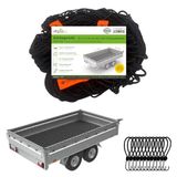 Offgridtec Ladingbeveiligingsnet voor aanhangers, 1,5 x 2,7 m, op 2,5 x 3,5 m, rekbaar en fijnmazig, incl. 10 spanhaken, hoekmarkeringen, versterkt rubberen touw, ladingbeveiliging voor aanhangers