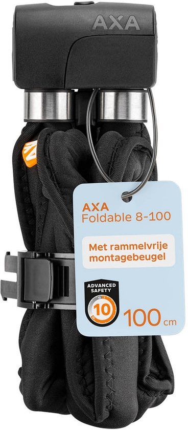 AXA Foldable 8-100 Vouwslot – Slot voor fiets, racefiets, mountainbike – Fietsslot met houder en Sleutelservice – Stalen schakels – 100 cm
