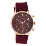 OOZOO Timepieces - Rosé goudkleurige horloge met rode leren band - C10599