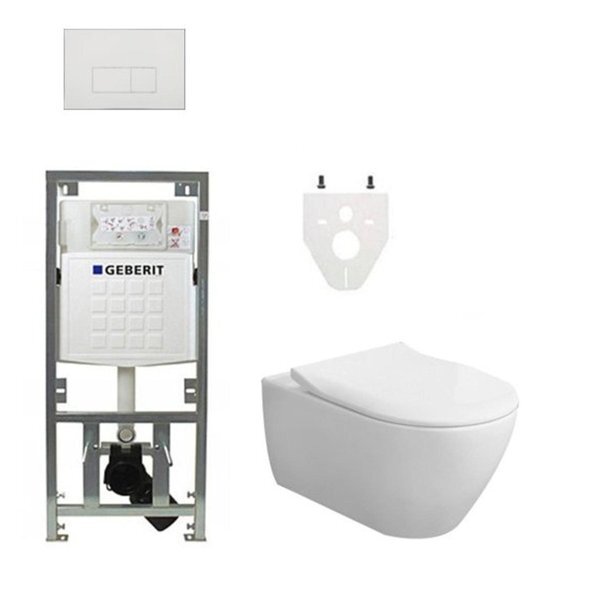 Villeroy & Boch Villeroy en Boch Subway 2.0 DirectFlush CeramicPlus toiletset slimseat zitting met Geberit reservoir en bedieningsplaat met rechthoekige knoppen wit 0701131/SW706187/ga26033/ga91964/