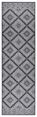 Northrugs Malibu Indoor en outdoor tapijt 80x250cm - omkeerbaar tapijt weerbestendig modern geometrisch patroon loper voor balkon terras tuin serre woonkamer tapijt waterdicht in Night Silver