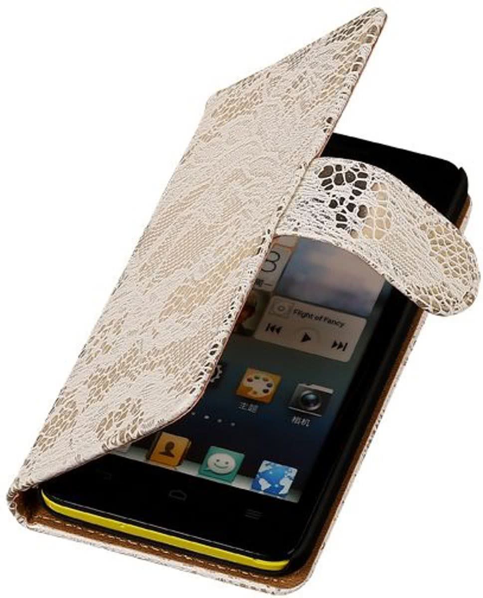 Best Cases Lace Wit Huawei Ascend G6 4G - Book Case Wallet Cover Hoesje Bloem Glamour Kanten Lace Design Hoesje Huawei