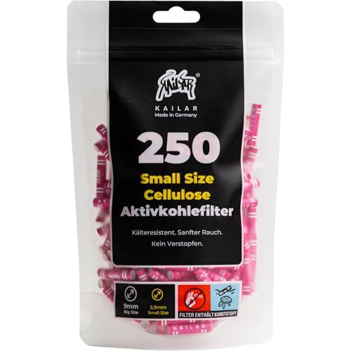 KAiLAR 250 roze cellulose actieve koolfilter Slim (6 mm) met veganistische actieve kool uit kokosnootschillen