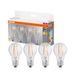 OSRAM LED BASE A60, voordeelverpakking met 4 lampen, vervangt traditionele 60W gloeilampen, 6.5W, warmwit (2700K), filamentglas, niet dimbaar, peervorm, E27