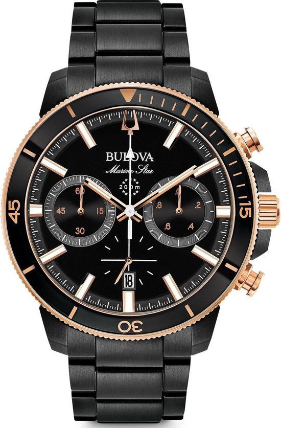 Bulova Marine Star Mannen Polshorloge Zwart Staal 45mm 98B302