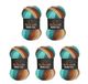 5 Wollbiene Batik Fine Wol, 5 x 100 g, 500 gram wol met kleurverloop, meerkleurig, kleur: 1520 bruin mint wit