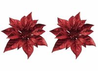 Bellatio flowers & plants Cosy & Trendy Kerstboomversiering - 10x stuks - bloem - op clip - rode kerstster - 18 cm