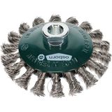 Osborn Kegelborstel voor haakse slijper 115 mm, diameter 115 x 15 mm, schroefdraad M 14 x 2, gevlochten roestvrij staaldraad 0,50 mm TÜV getest, groen, 2632351