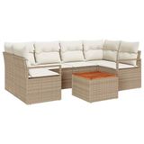 vidaXL Tuinbank Set met Kussen 7 Stuks Beige Poly Rattan