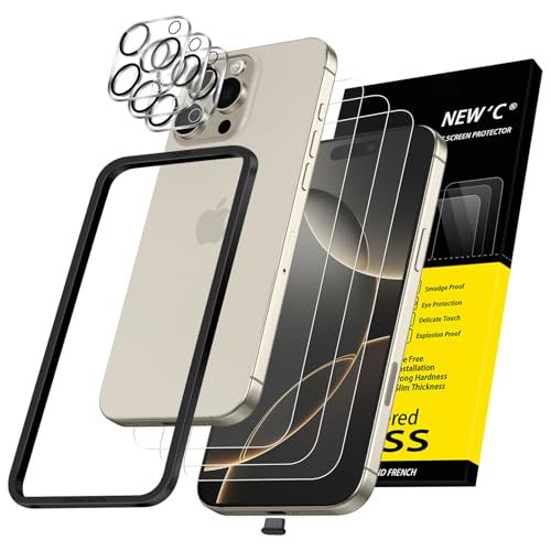 NEW'C 3 x Screen Protector voor iPhone 16 Pro (6,3 inch) en 3 x Camera Lens Protector