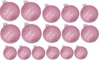 Cosy&Trendy Billiet - Vanlaere Kerstversiering set glitter kerstballen in het roze 6 - 8 - 10 cm pakket - 50x stuks