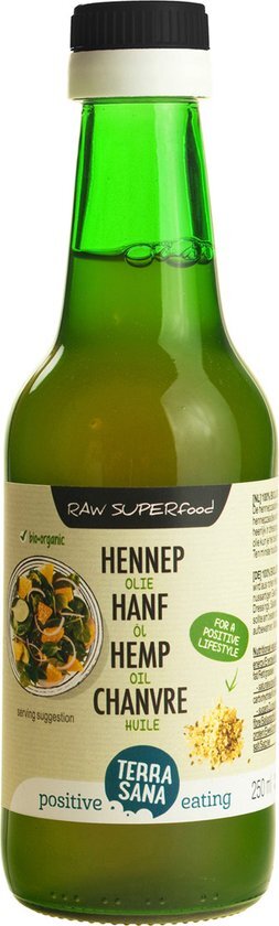 TerraSana Raw hennep olie koudgeperst in glas 250 ML