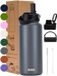 VANN® 3-Wandige RVS Drinkfles 1 Liter met rietje voor volwassenen – Met 5 accessoires – Thermosfles – 24 uur koud/12 uur warm – Grey – VANN Ultimate Bottle®