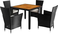 Casaria Tuinset - Tafel Acacia Polyrattan 150x90cm 4 Stoelen - Zwart