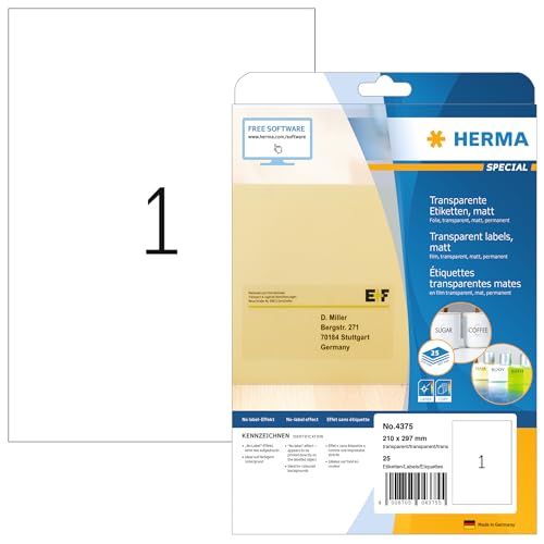 HERMA 4375 weerbestendige folie-etiketten A4 transparant