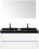 BES LED Dante Badmeubelset 120 cm - Wit Hoogglans - Wastafel Hardsteen Wit Lucca Dubbel met Spiegel