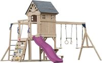 AXI Duncan Speeltoestel met Schommels, Klimrekken en Monkey Bars – Met Picknickbank - Paarse Glijbaan - FSC 100% – Speeltoren voor de tuin / buiten