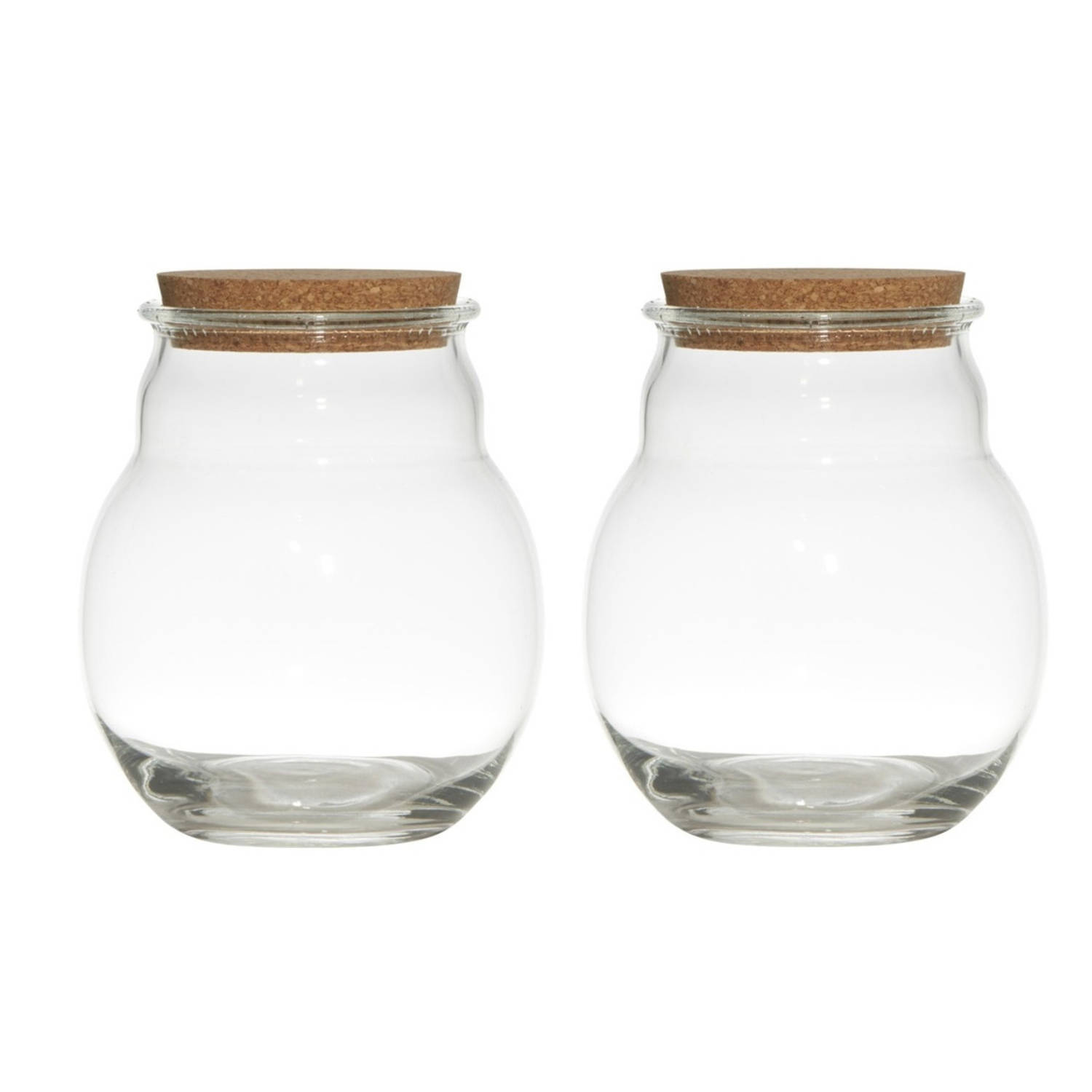 Bellatio Design Set van 2x stuks glazen voorraadpotten/snoeppotten/terrarium vazen van 17 x 20 cm met kurk dop