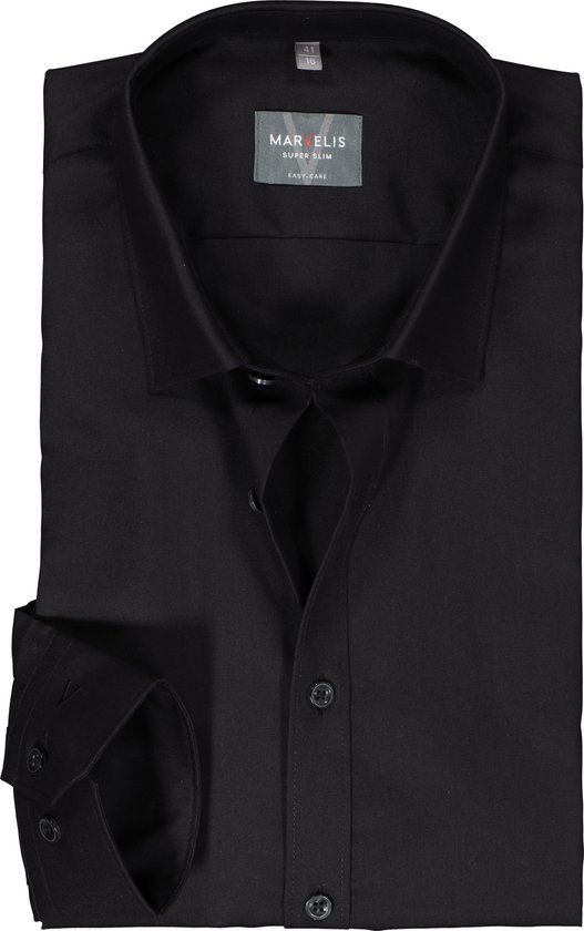 MARVELIS Super Slim Fit Overhemd - Popeline - Zwart - Maat 43