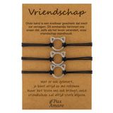 Pax Amare Vriendschapsarmbandjes voor 3 "Vriendschap" - Schattig Katje - BFF Armbandjes met Cadeau Kaartje - Zwart & Zilverkleurig - Katje / Poesje Armband