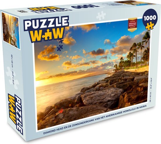 MuchoWow Puzzel Diamond Head en de zonsondergang van het Amerikaanse Honolulu in Hawaii - Legpuzzel - Puzzel 1000 stukjes volwassenen