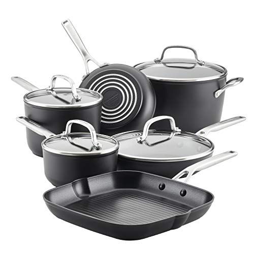KitchenAid 80129 Harde geanodiseerde inductie Nonstick kookgerei potten en pannen set, aluminium, mat zwart