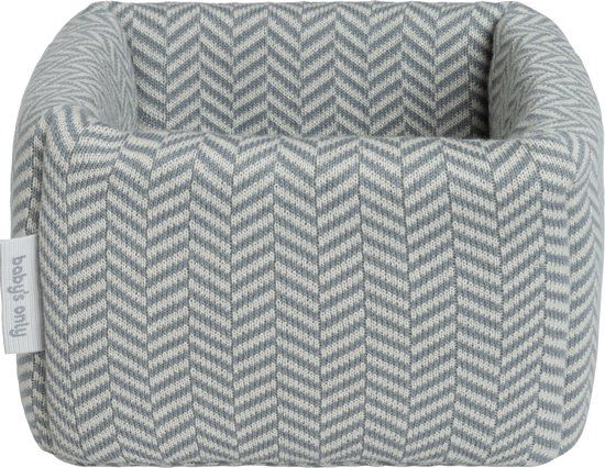 Baby's Only Gebreide commodemandje - Opbergmandje met visgraatmotief - Commode organizer - Babykamer accessoires Dawn - Nordic Blue/Ecru