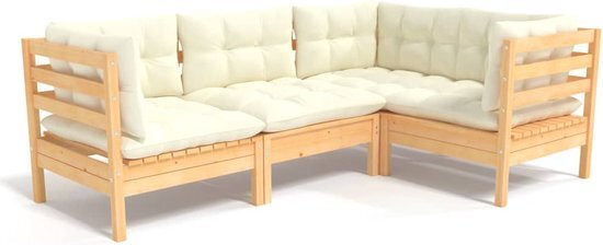 vidaXL 4-delige Loungeset met crèmekleurige kussens grenenhout