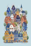 Whimsical Town Watercolor Grid Notebook