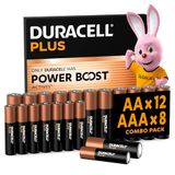 Duracell Plus AA & AAA-batterijen, combopakket van 12xAA en 8xAAA, Alkalinebatterijen 1,5V, Met POWER BOOST-actieve stoffen, 0% Plastic Verpakking, MN150/ MN2400