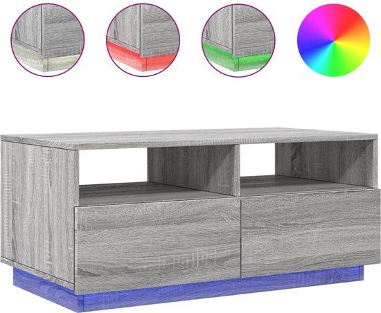vidaXL Salontafel met LED-verlichting 90x49x40 cm grijs sonoma eiken
