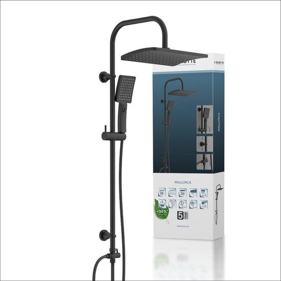 SCHÜTTE Mallorca Douchesysteem - Regendouche - Mat Zwart - 95 cm Stang