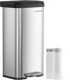 SONGMICS Afvalemmer keuken, 68 liter afvalemmer, pedaalemmer van metaal, met deksel, hoog, smal en ruim, zilver-zwart LTB520E68