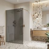 Rea Flexi Grey 90 - Gehard Glas 8 Mm (Grijs) - Douchewand - Geborsteld Goud