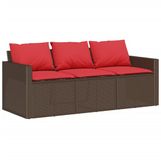 vidaXL Tuinbank 3-zits met kussens poly rattan bruin