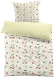 Ibenzoa® Literie pour enfant – Rose avec motif fraise et fleur, housse de couette 135 x 200 cm + taie d'oreiller 80 x 80 cm, 100 % microfibre polyester pour lit simple