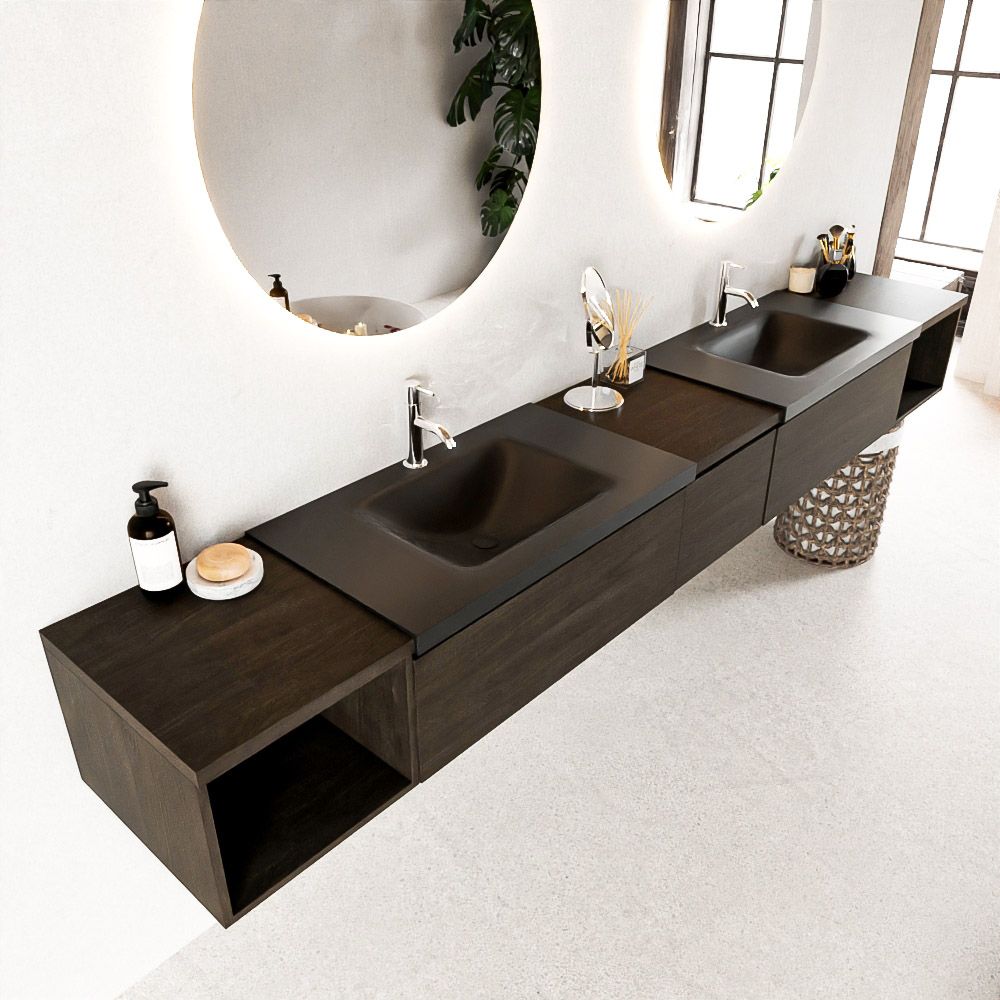 Mondiaz Bukla badmeubel 280cm - 3 lades - Dark Brown & Urban