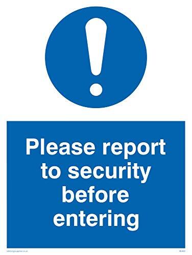 Viking Signs Viking Signs MU602-A3P-3M "Please Report To Security Before Entering" Sign, 3 mm Rigid Plastic, 400 mm H x 300 mm W