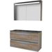 Basic-Line Premium 46 Ensemble de meubles de salle de bain - 120 x 46 cm - Sans poignée - 2 tiroirs - Lavabo en pierre naturelle - 2 trous de robinet - Armoire à miroir avec éclairage LED