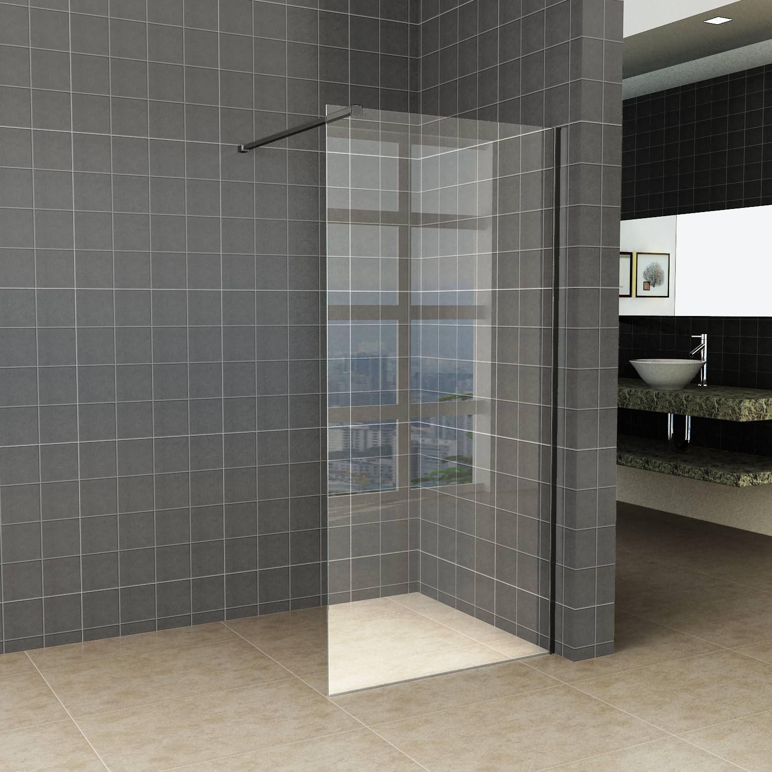 Boss & Wessing Bws inloopdouche pro line helderglas 110x200 8 mm nano coating mat zwart profiel en stang