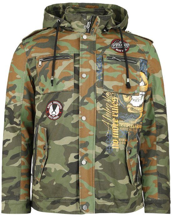 Rock Rebel by EMP camouflage overgangsjas met print en patches - Heren - L