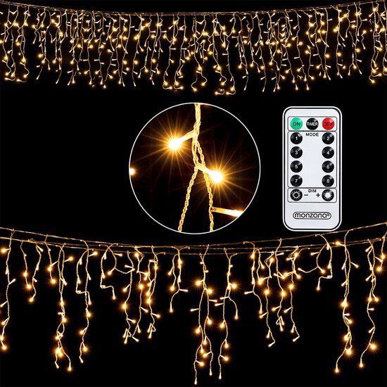 Monzana Lichtgordijn 600 LED's - 20 m - Warmwit - Ijspegel - Buiten
